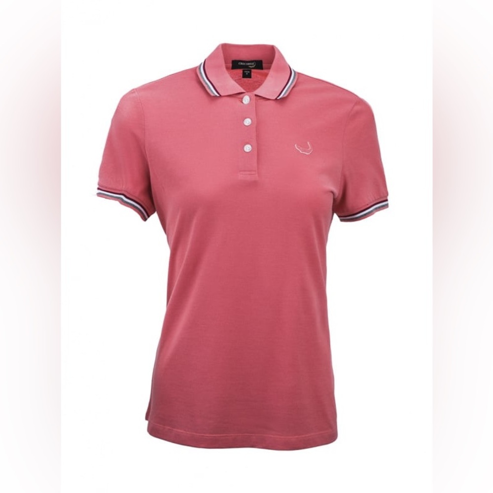 Crocodile Coral Pink Polo Shirt Women Slim Fit Collared Short Sleeve Casual Top